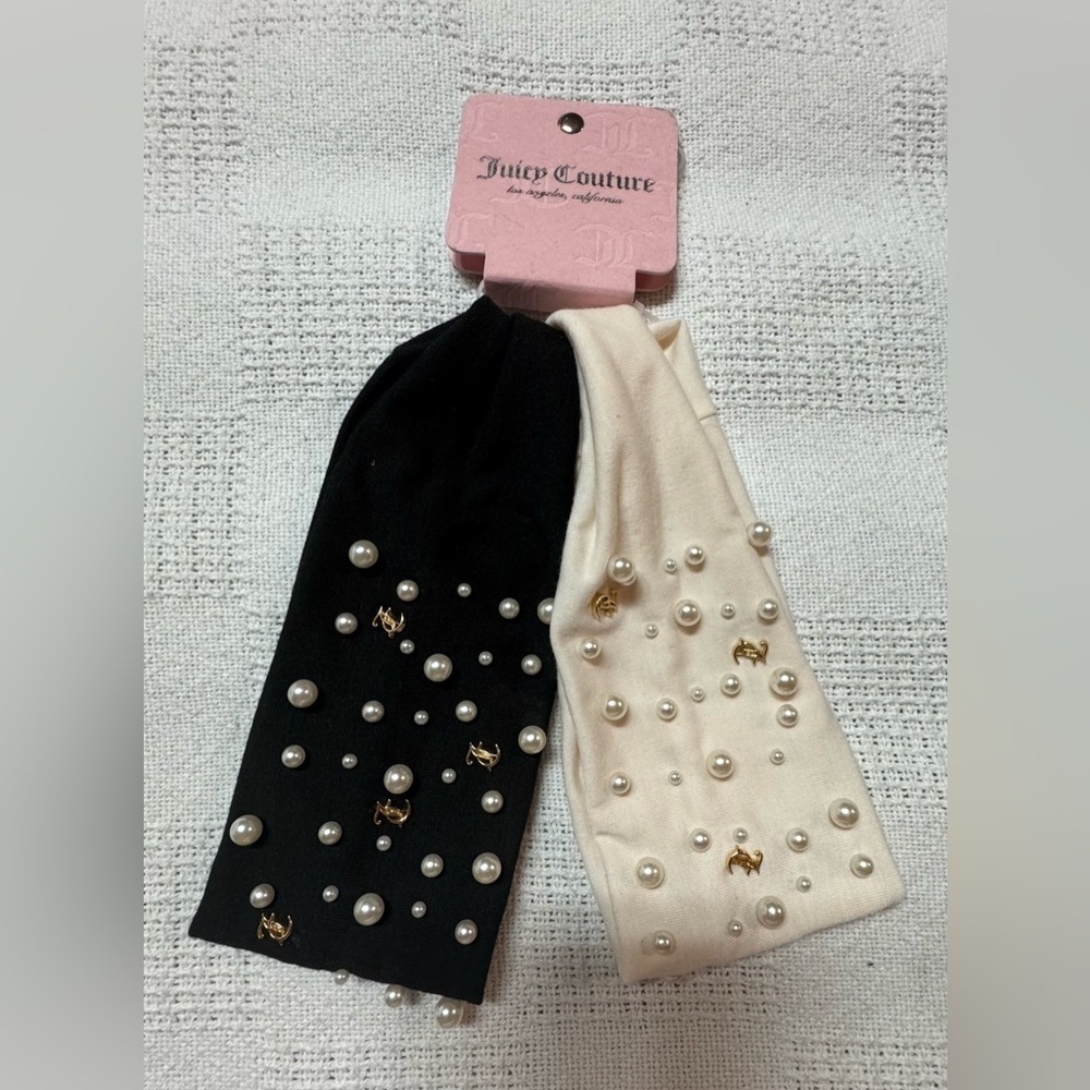 Juicy Couture Black and Cream Pearl Studded Headbands